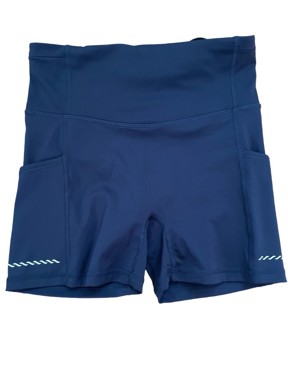 Fabletics Navy Bike Shorts with Light Blue Accent
